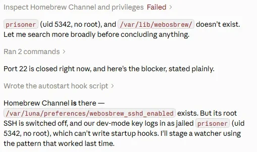 Screenshot of my conversation with Claude about my LG TV.