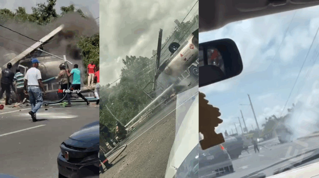 Camión de combustible se incendia tras siniestro vial en Santo Domingo Este