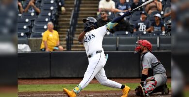 Junior Caminero celebró futura paternidad con un grand slam