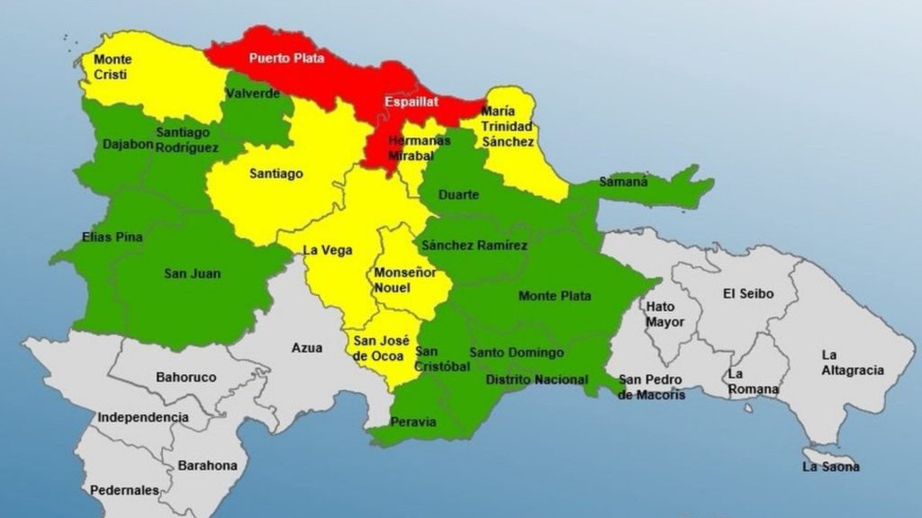 COE coloca en alerta roja a Puerto Plata y Espaillat; siete provincias en amarilla y 13 en verde