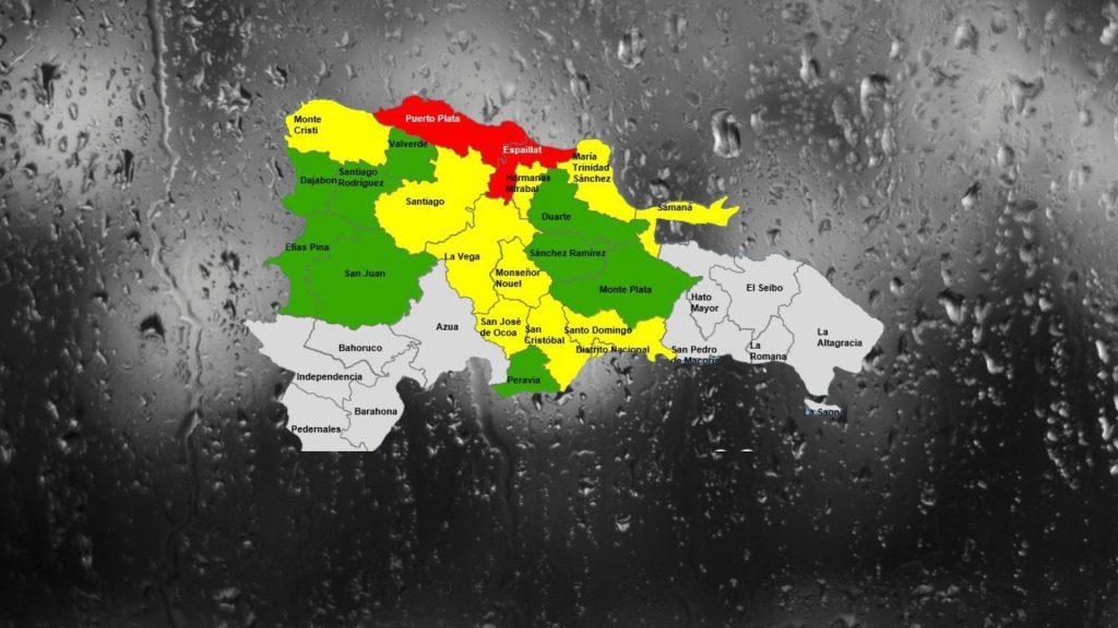 Espaillat y Puerto Plata continúan en alerta roja; aumentan 11 en amarilla y nueve en verde por vaguada