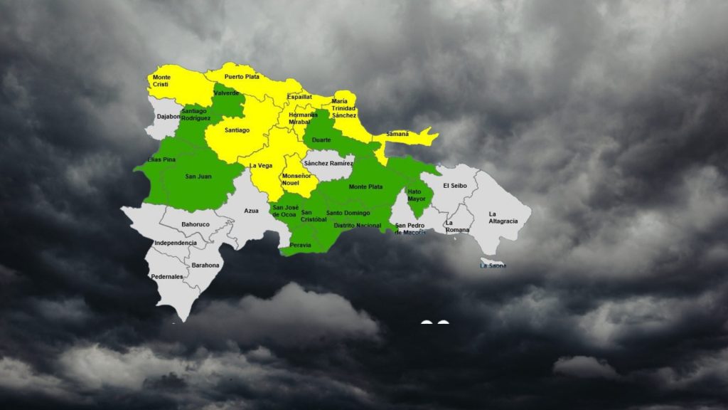 Mantienen nueve provincias en alerta amarilla y 11 en verde por sistema frontal