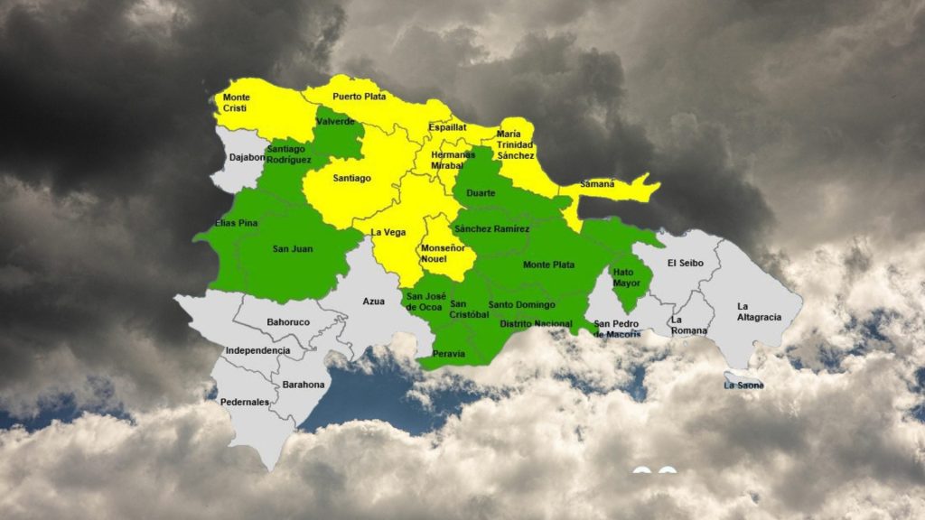 Mantienen nueve provincias en alerta amarilla y 12 en verde por sistema frontal