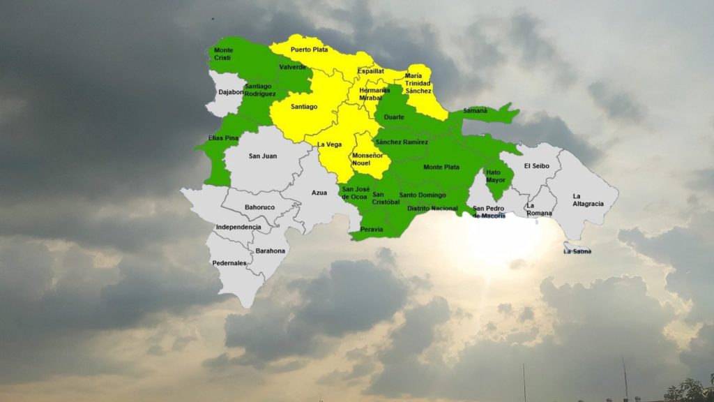 Mantienen siete provincias en alerta amarilla y 13 en verde por efectos de vaguada