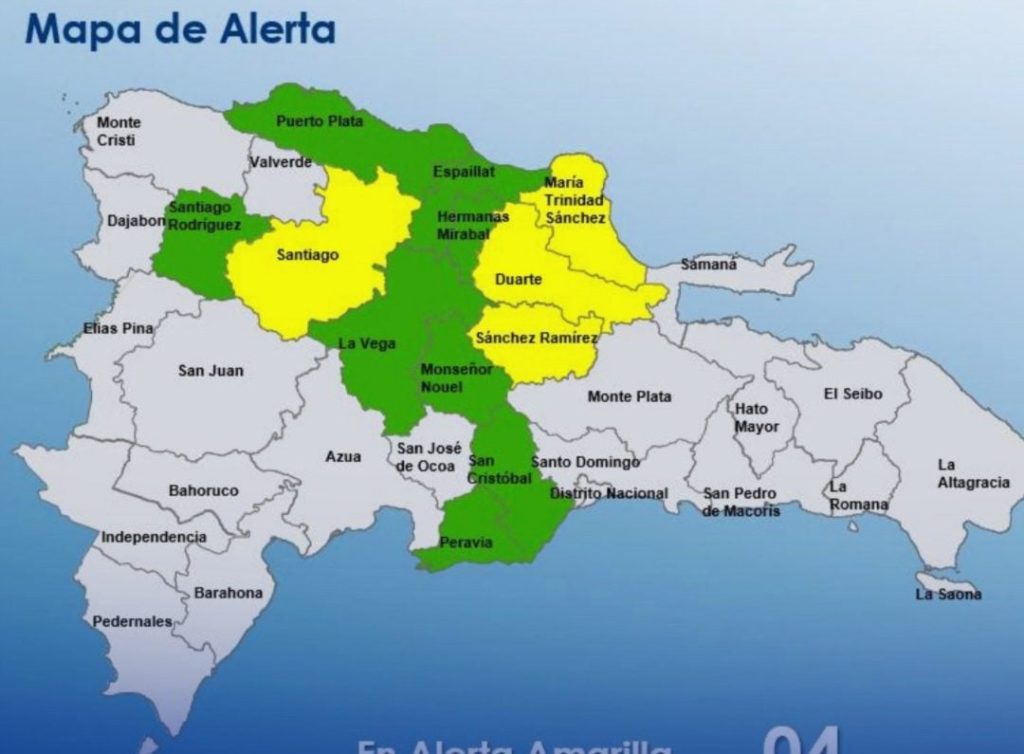 Mantienen cuatro provincias en alerta amarilla y ocho en verde por efectos de vaguada