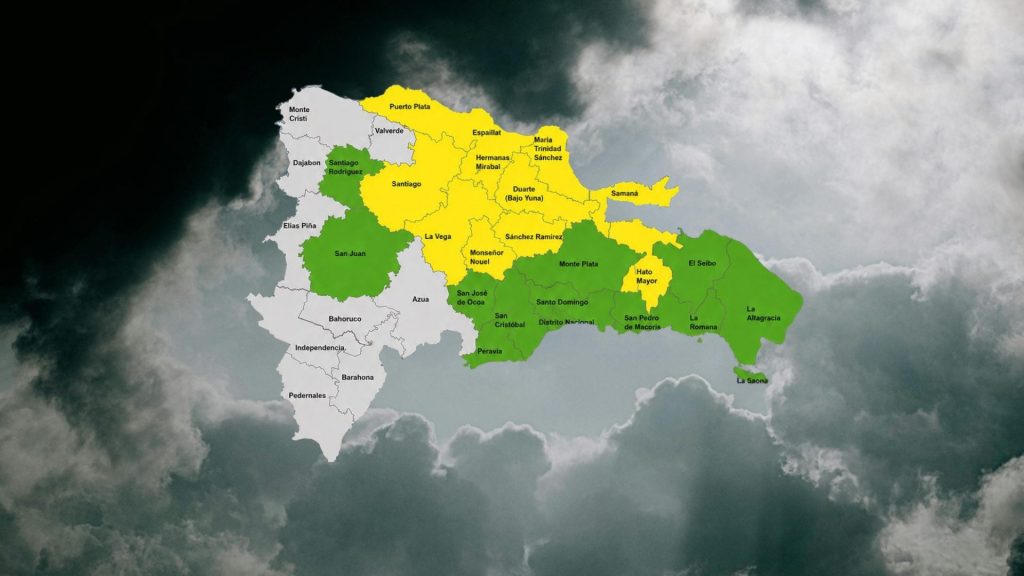 Aumentan 11 provincias en alerta amarilla y mantienen 12 en verde por efectos de vaguada