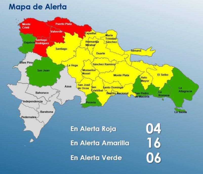 COE emite alertas por vaguada: cuatro provincias en roja, 15 y DN en amarilla