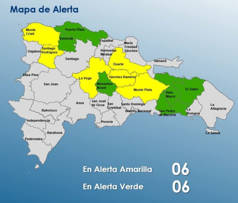 COE emite alertas por lluvias: seis provincias en amarilla y seis en verde