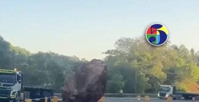 Roca de gran tamaño provoca obstrucción en la Autopista del Nordeste