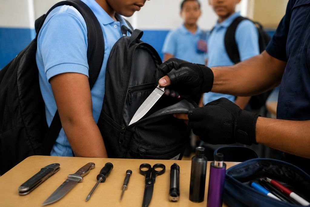 Padres apoyan revisión de mochilas ante aumento de objetos peligrosos en escuelas