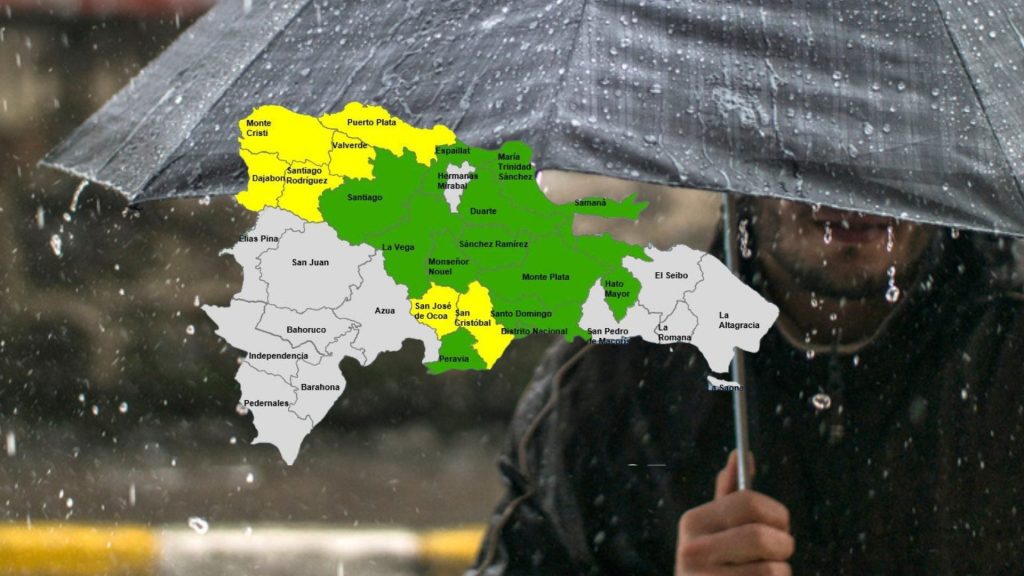 Colocan siete provincias en alerta amarilla y mantienen 12 en verde por vaguada y onda tropical
