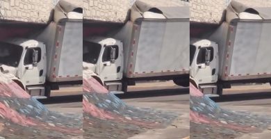 Camión queda atascado en el puente de Yaguate y afecta el tránsito en la zona