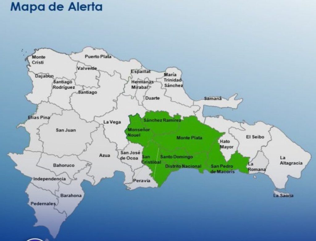 COE coloca seis provincias y el Distrito Nacional en alerta verde por vaguada