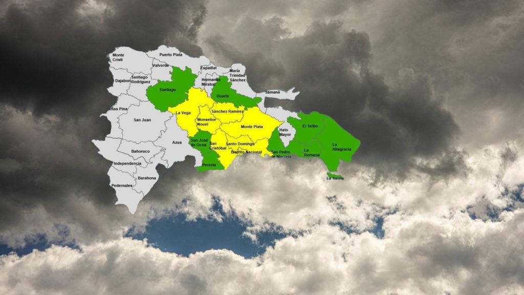 Colocan siete provincias en alerta amarilla y mantienen ocho en verde por efectos de vaguada