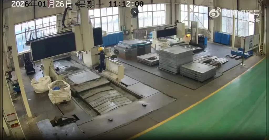 Desafortunado incidente laboral en fábrica queda captado en cámara