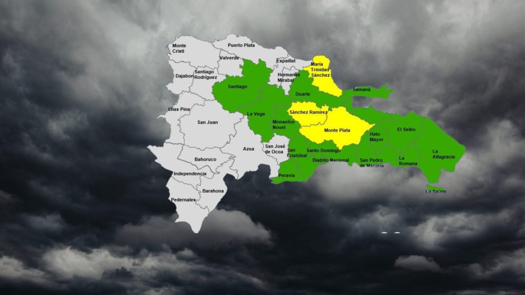 Mantienen tres provincias en alerta amarilla y 13 en verde por incidencia de vaguada