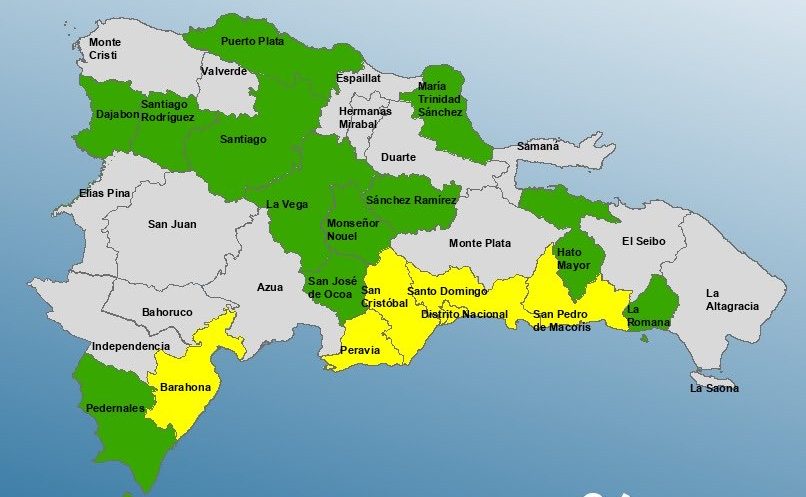 COE eleva a 5 provincias y el Distrito Nacional a alerta amarilla por incidencia de vaguada