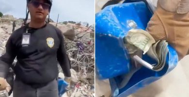 Arrestan a policía de video viral que intentó robarse dólares entre escombros en Venezuela