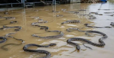 Inundaciones por tifón Maysak en China causan fuga de 900 serpientes, algunas venenosas